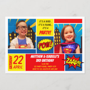 Invitation d'anniversaire Superhero (jumeaux)