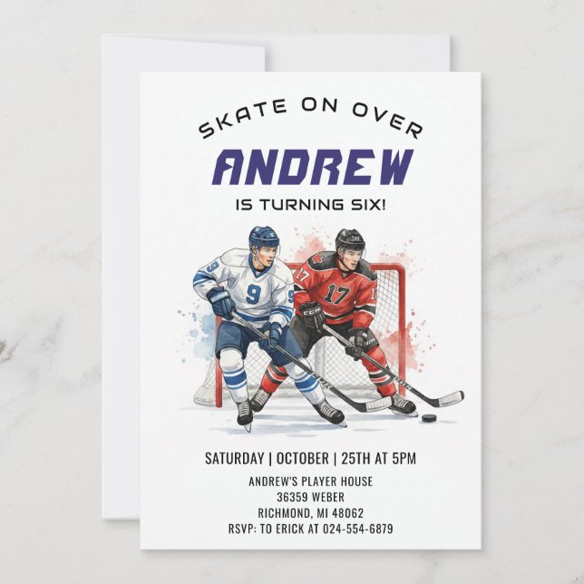 Invitation d'anniversaire sur le thème de hockey p (Devant)