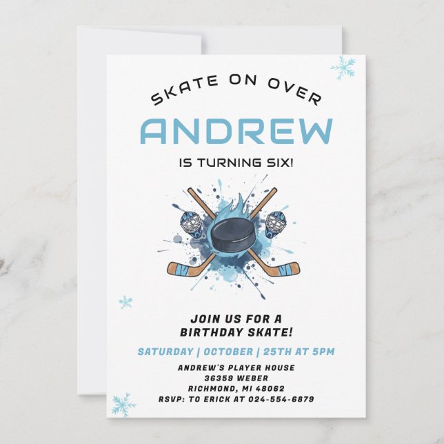 Invitation d'anniversaire sur le thème de hockey p (Devant)