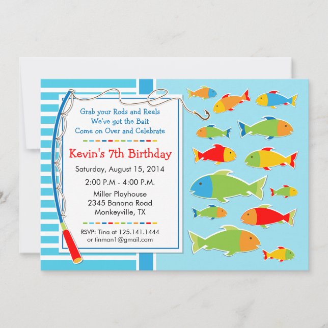 Invitation d'anniversaire sur le thème de la pêche (Devant)