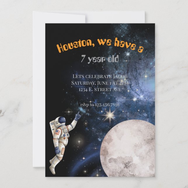 Invitation d'anniversaire sur le thème de l'espace (Devant)