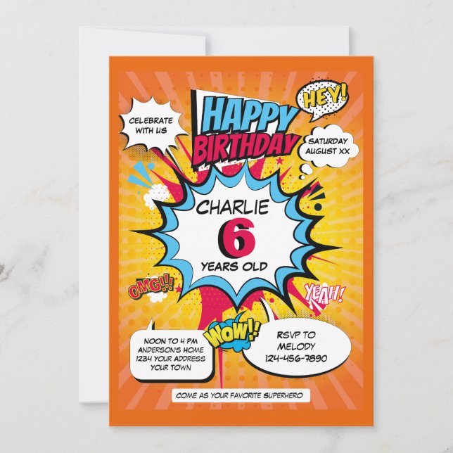 Invitation d'anniversaire sur le thème de Super-hé (Devant)