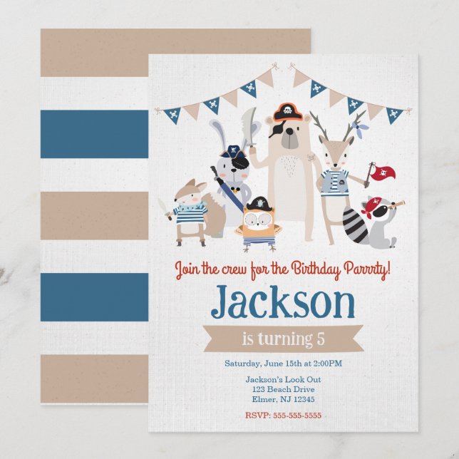Invitation d'anniversaire sur le thème des animaux (Devant / Derrière)
