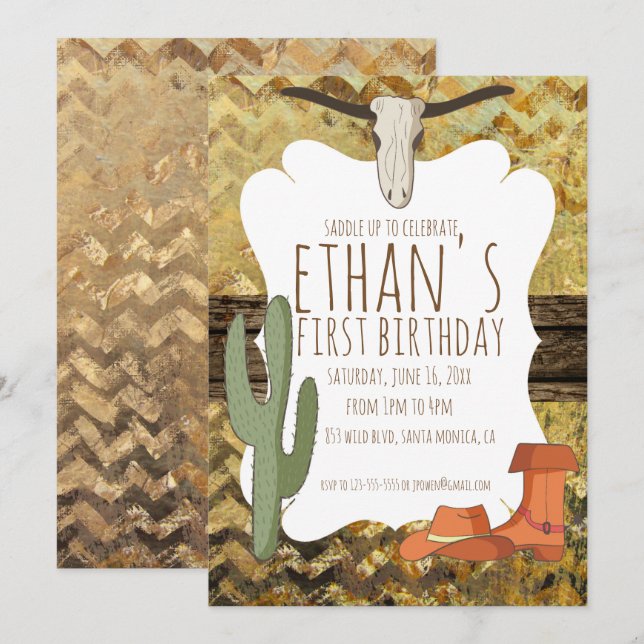 Invitation d'anniversaire sur le thème des cow-boy (Devant / Derrière)