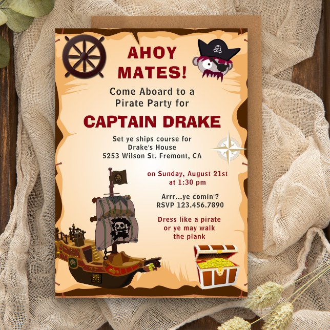 Invitation d'anniversaire sur le thème des pirates (Créateur téléchargé)