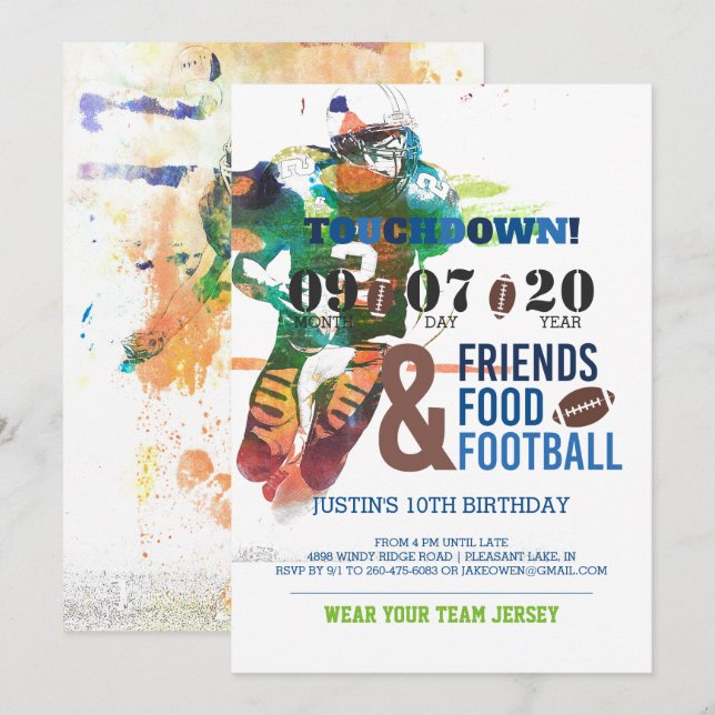 Invitation d'anniversaire sur le thème du football (Devant / Derrière)