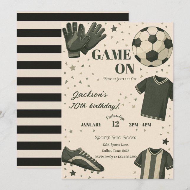 Invitation d'anniversaire sur le thème du football (Devant / Derrière)