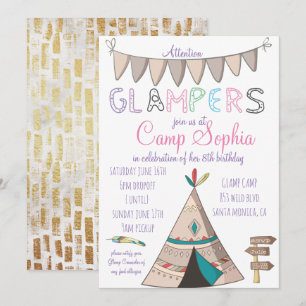 Invitation d'anniversaire sur le thème du Glamping