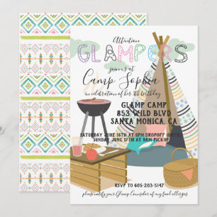 Invitation d'anniversaire sur le thème du Glamping