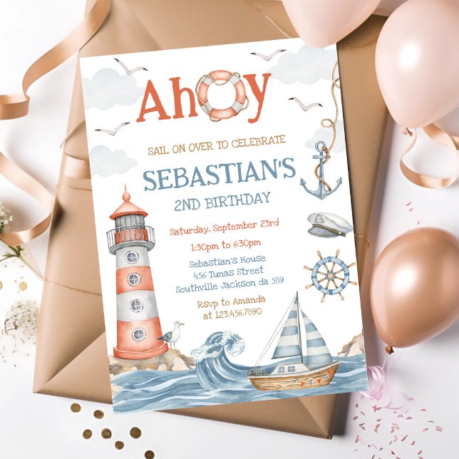 Invitation d'anniversaire sur le thème du marin na (Créateur téléchargé)
