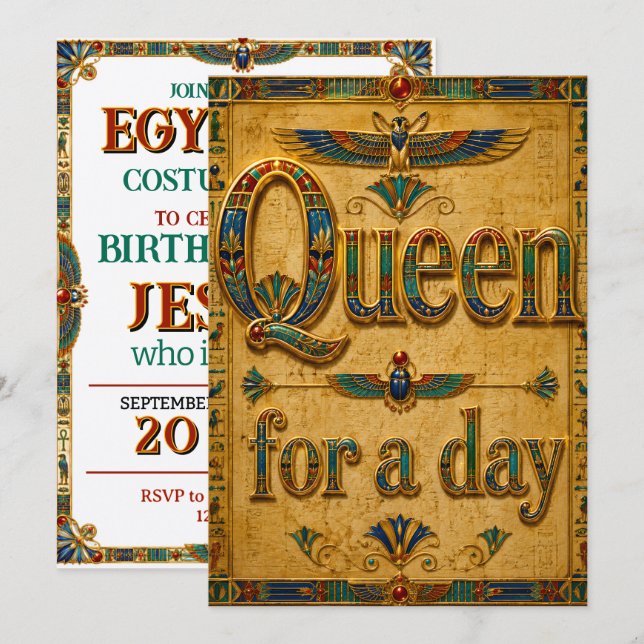 Invitation d'anniversaire sur le thème égyptien de (Devant / Derrière)