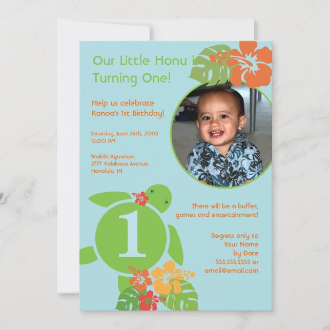 Invitation d'anniversaire sur mesure Aloha Honu Ca (Devant)