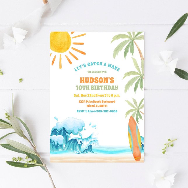 Invitation d'anniversaire Surf sur la plage (Créateur téléchargé)