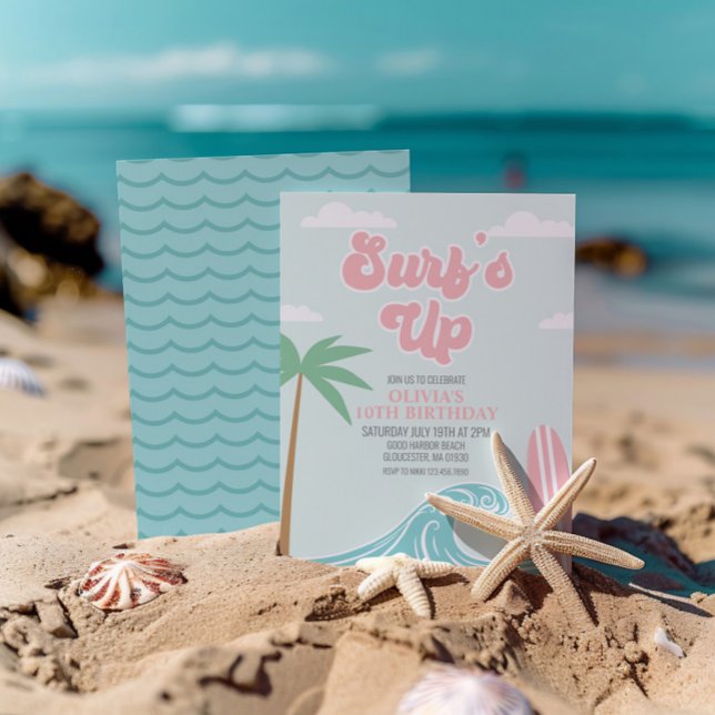 Invitation d'anniversaire Surfs Up Pink Beach (Créateur téléchargé)
