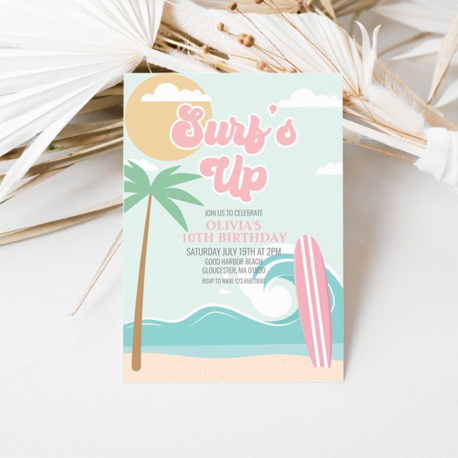 Invitation d'anniversaire Surfs Up Pink Beach (Créateur téléchargé)
