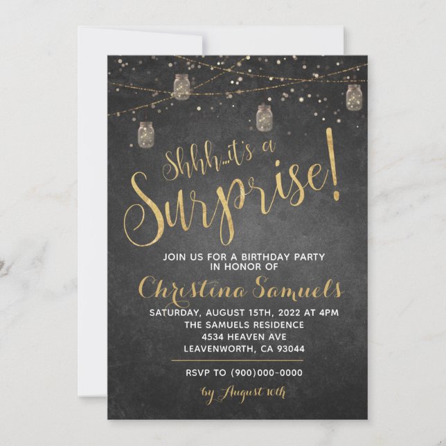 Invitation d'anniversaire surprise (Devant)