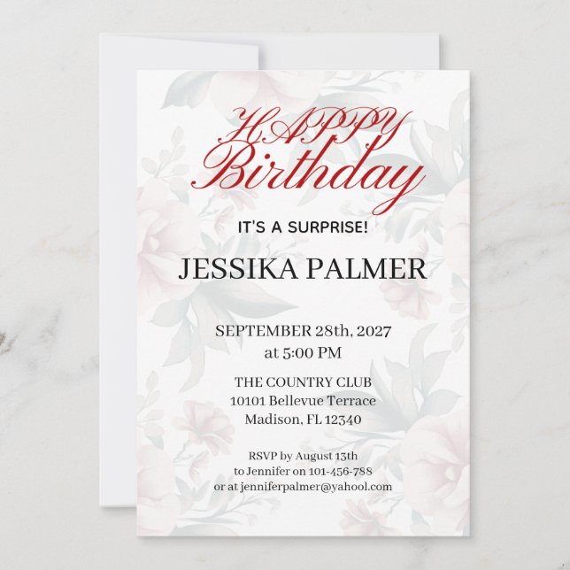 Invitation d'anniversaire surprise (Devant)