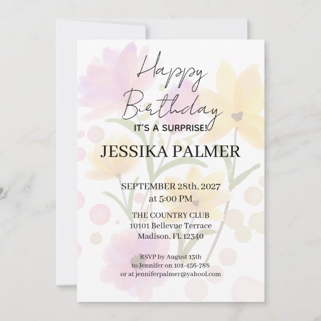 Invitation d'anniversaire surprise (Devant)