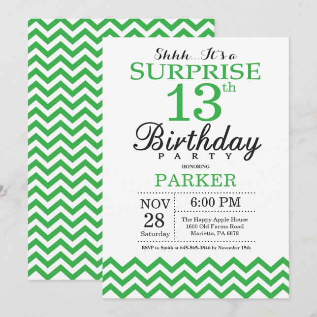 Invitation d'anniversaire surprise 13 ans Chevron  (Devant / Derrière)