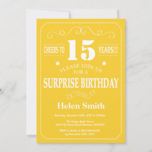 Invitation d'anniversaire surprise 15 ans jaune et