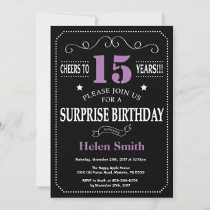 Invitation d'anniversaire surprise 15 ans violet e