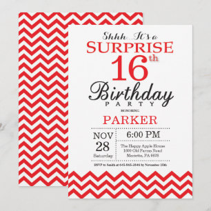 Invitation d'anniversaire surprise 16 ans Chevron 