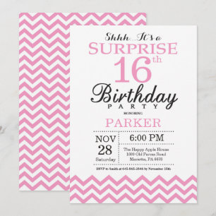 Invitation d'anniversaire surprise 16 ans Chevron 