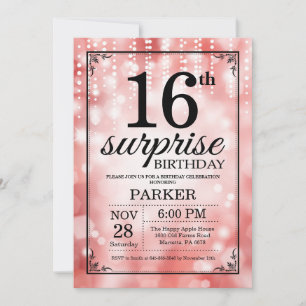 Invitation d'anniversaire surprise 16 ans paillett