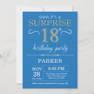 Invitation d'anniversaire surprise 18 ans bleu et