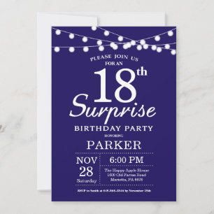 Invitation d'anniversaire surprise 18 ans Bleu mar