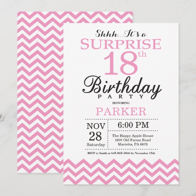 Invitation d'anniversaire surprise 18 ans Chevron  (Devant / Derrière)