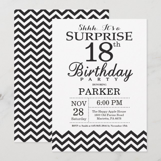 Invitation d'anniversaire surprise 18 ans Chevron  (Devant / Derrière)