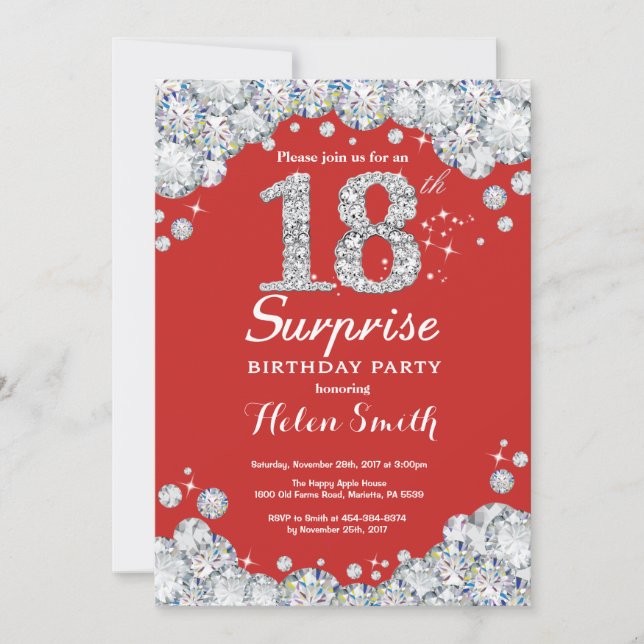 Invitation d'anniversaire surprise 18 ans Diamant  (Devant)