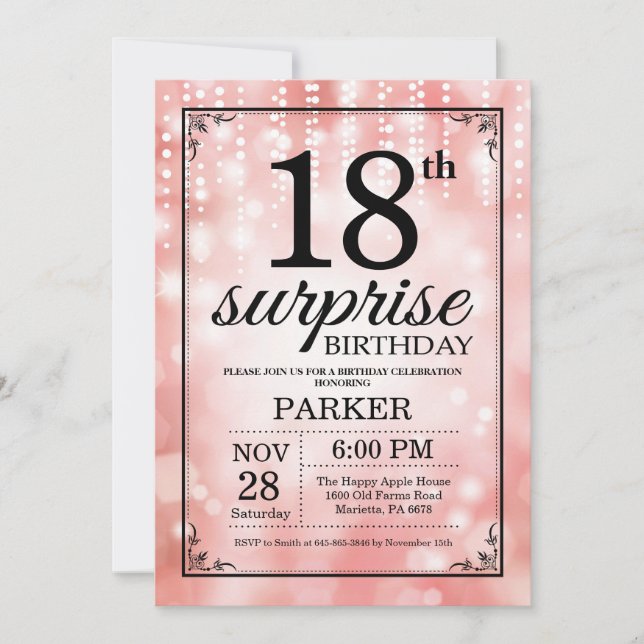 Invitation d'anniversaire surprise 18 ans paillett (Devant)