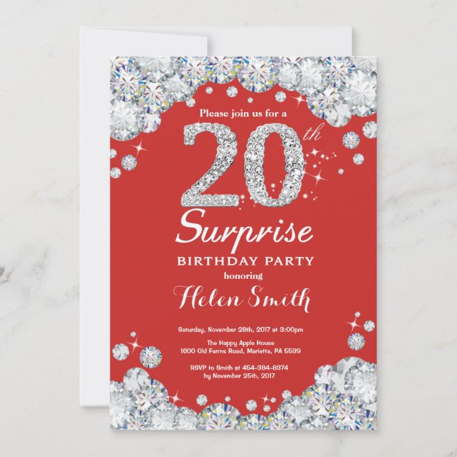 Invitation d'anniversaire surprise 20 ans Diamant  (Devant)