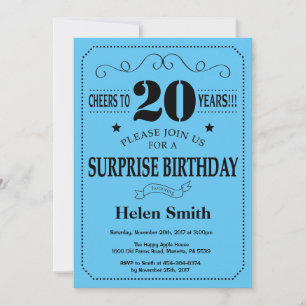 Invitation d'anniversaire surprise 20 ans Noir et
