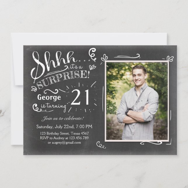 Invitation d'anniversaire surprise 21 Chalkboard R (Devant)