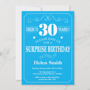 Invitation d'anniversaire surprise 30 ans bleu et 