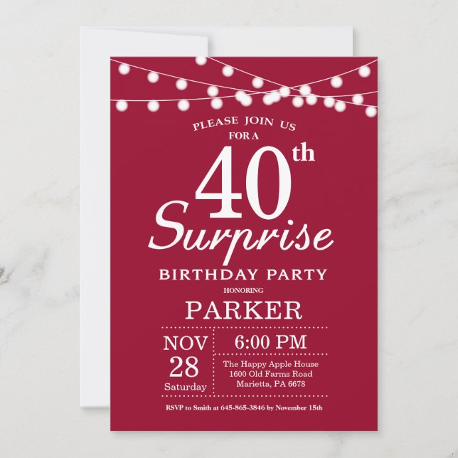 Invitation d'anniversaire surprise 40 ans Bourgogn (Devant)