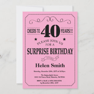 Invitation d'anniversaire surprise 40 ans Noir et 