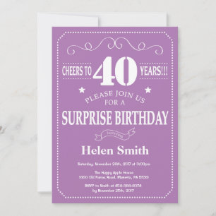 Invitation d'anniversaire surprise 40 ans violet e