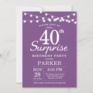 Invitation d'anniversaire surprise 40 ans Violet L