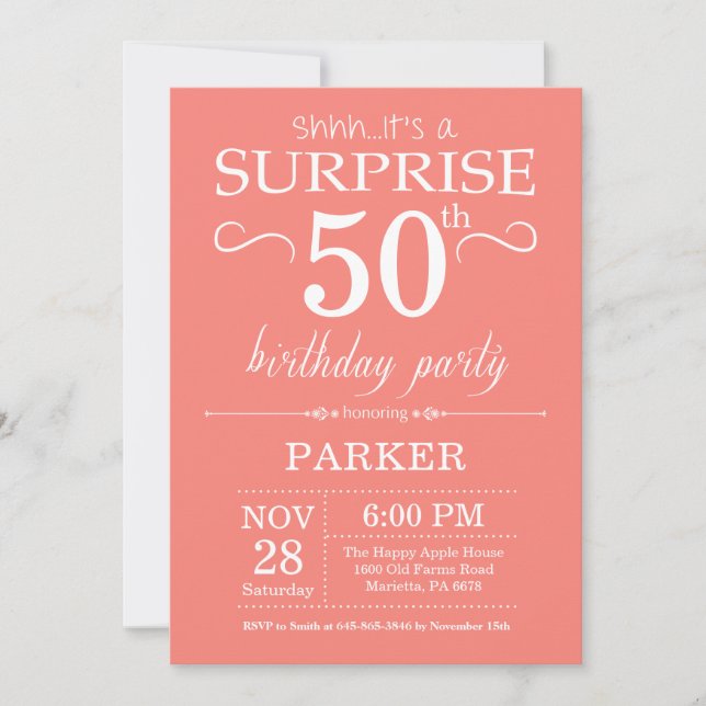 Invitation d'anniversaire surprise 50 ans Corail (Devant)