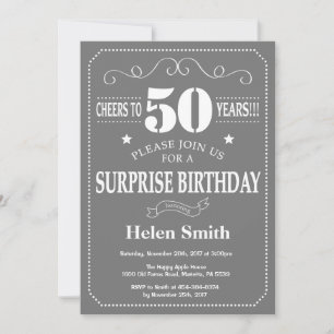 Invitation d'anniversaire surprise 50 ans gris et