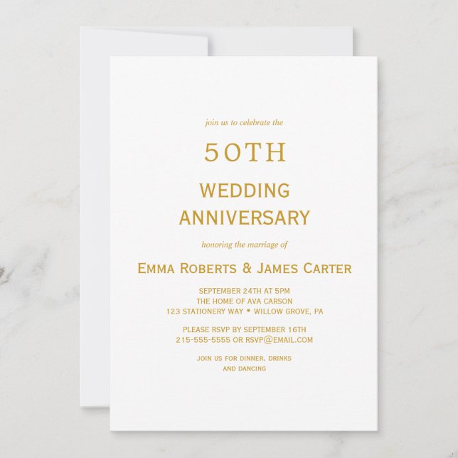 Invitation d'anniversaire surprise 50 ans Or (Devant)