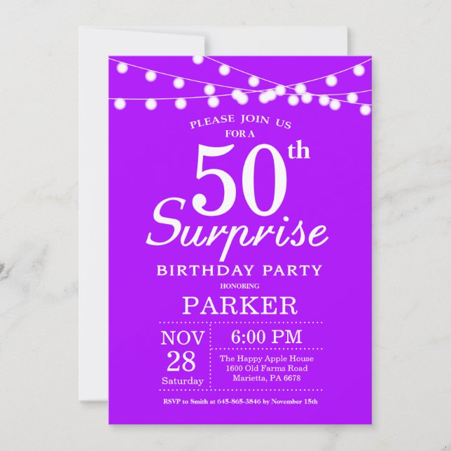 Invitation d'anniversaire surprise 50 ans Violet L (Devant)