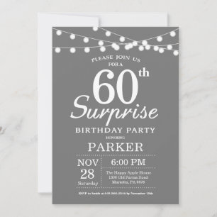 Invitation d'anniversaire surprise 60 ans gris et
