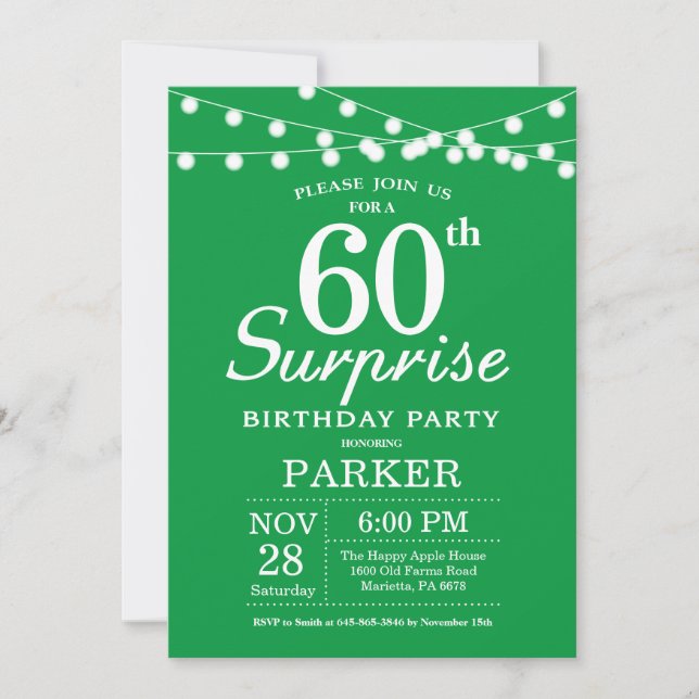 Invitation d'anniversaire surprise 60 ans Vert (Devant)
