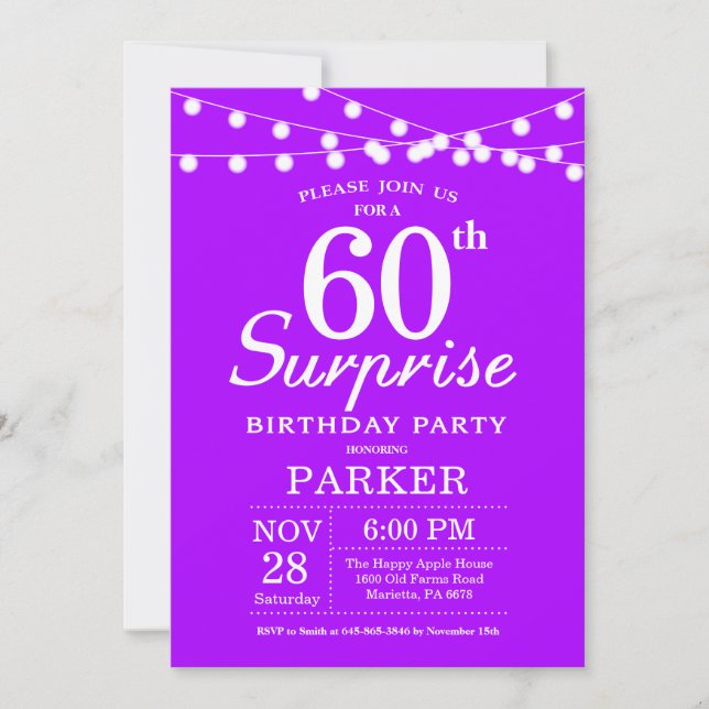 Invitation d'anniversaire surprise 60 ans Violet L (Devant)