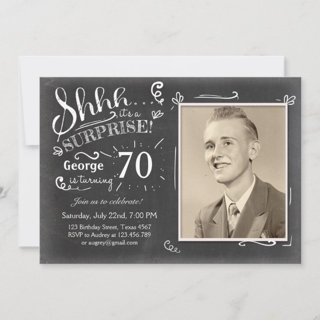 Invitation d'anniversaire surprise 70 Chalkboard R (Devant)